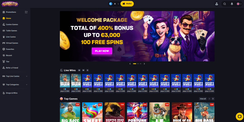 Gamblits Casino – 400 % Bonus og 63 Spiludbydere uden ROFUS