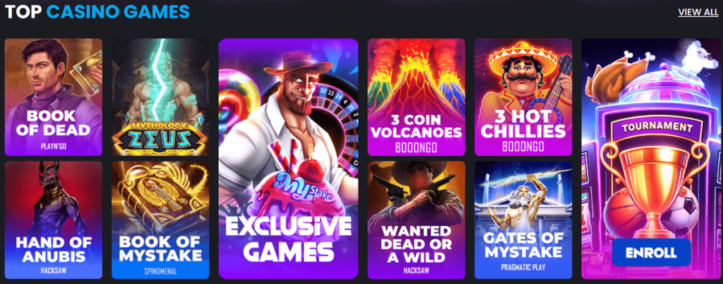 Spiludvalg hos Mystake Casino